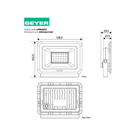 GEYER Προβολέας led μαύρος 20W 4000K 1800LM LPRM20CE