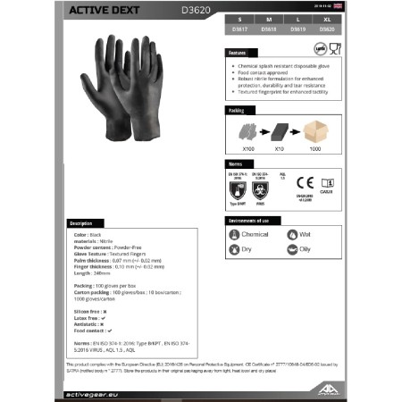 Γάντια μιας χρήσης nitrile μαύρα Dext 10/XL (κουτί των 100τεμ.) D3620