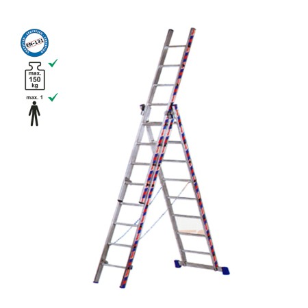 Σκάλα επαγγελματική αλουμινίου τριπλή - 3*12 σκαλιά ύψος Α/Β/Γ:3,25m/5,50m/8,25m.