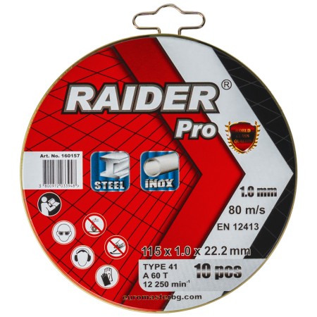 RAIDER Τροχός κοπής inox A60T 115*1.0*22.2mm σε μεταλικό κουτί 160157 (τιμή/τεμ)