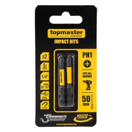 TOP MASTER Μύτη κατσαβιδιού Impact σταυρός με μέγεθος PH1 50mm συσκευασία 2τεμ. 338730